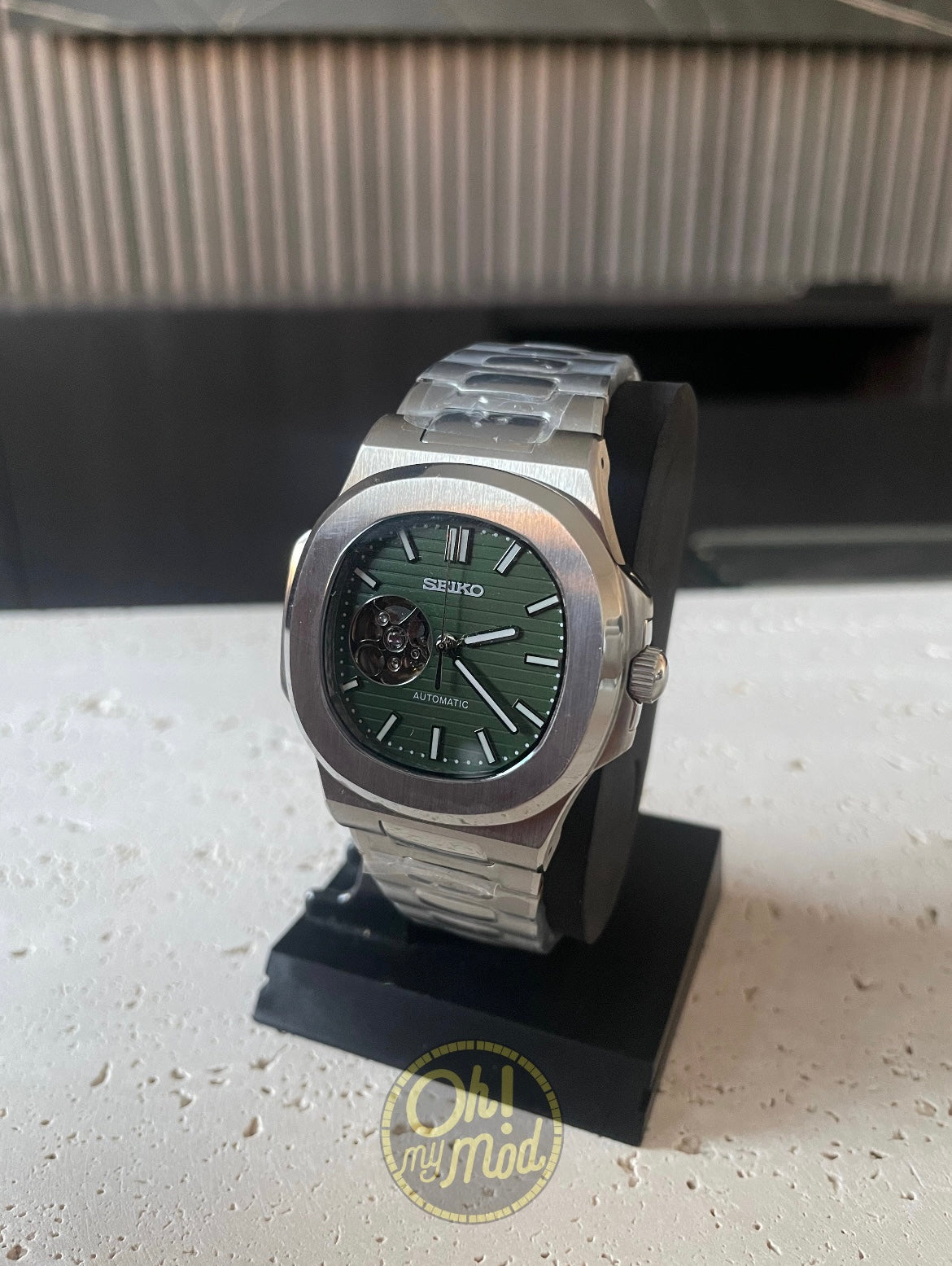 Seiko Mod Nautilus "Green Olive Openheart"