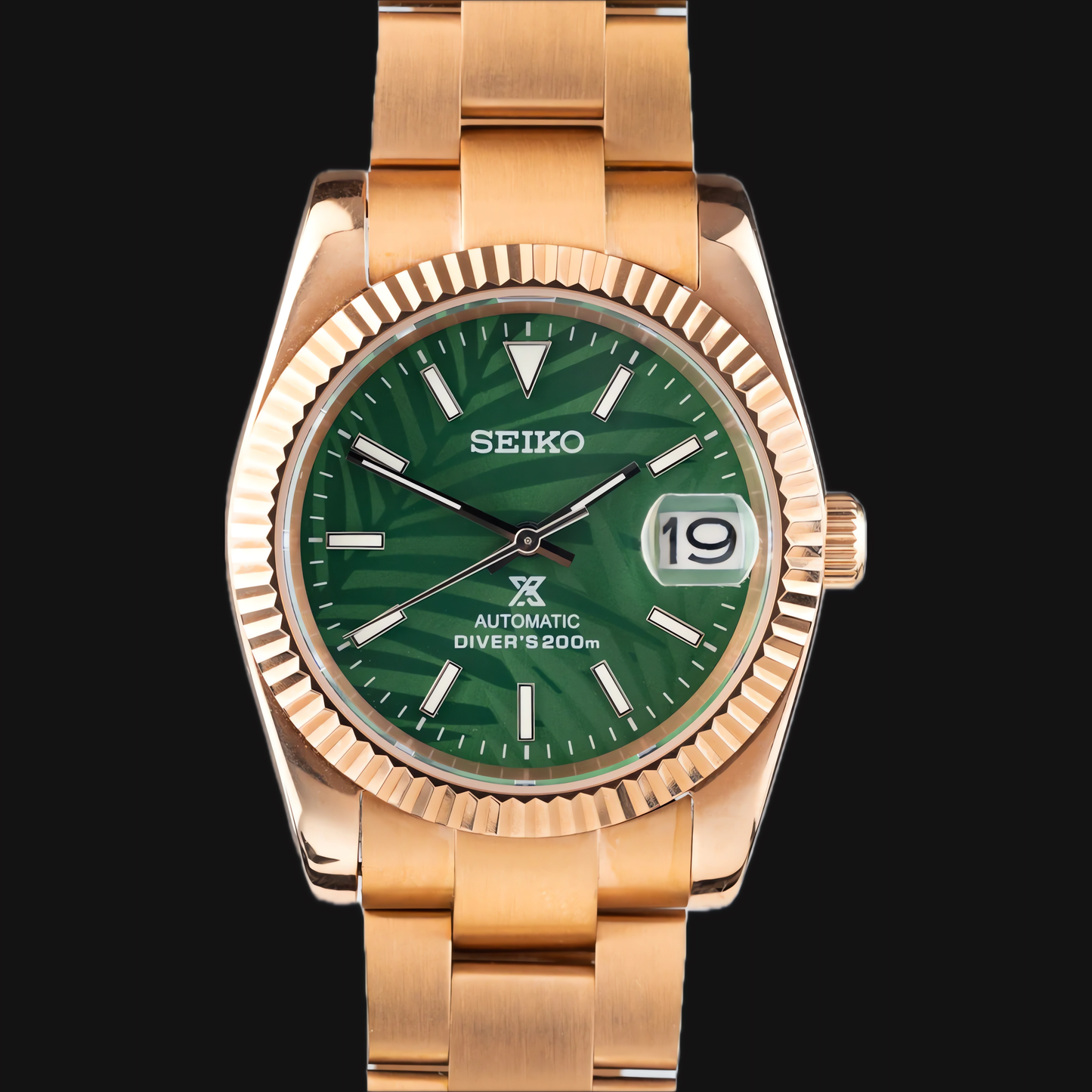 Seiko Mod Datejust "Green Palm” Rose Gold