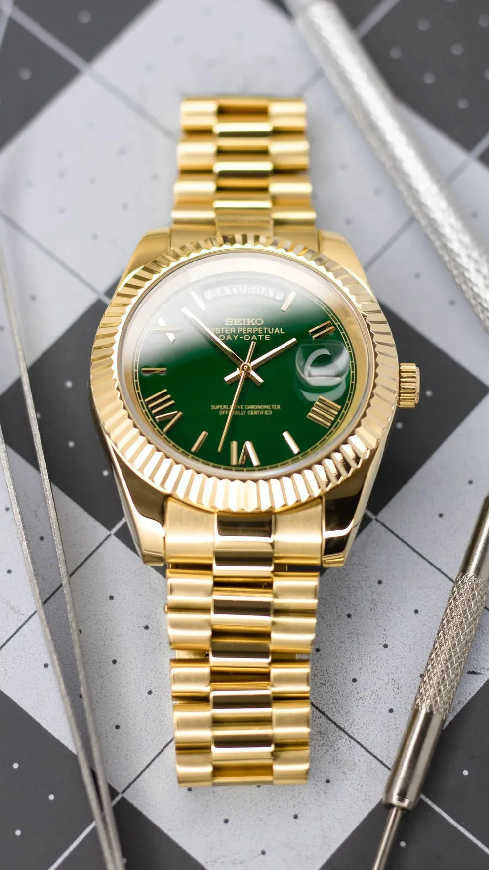 Seiko Mod Daydate Gold "Green"