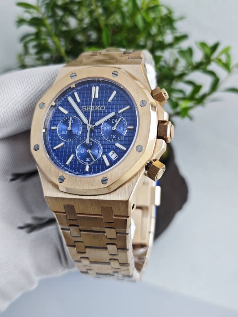 Seiko Mod Royal Oak "Rose Gold & Navy Chronograph"