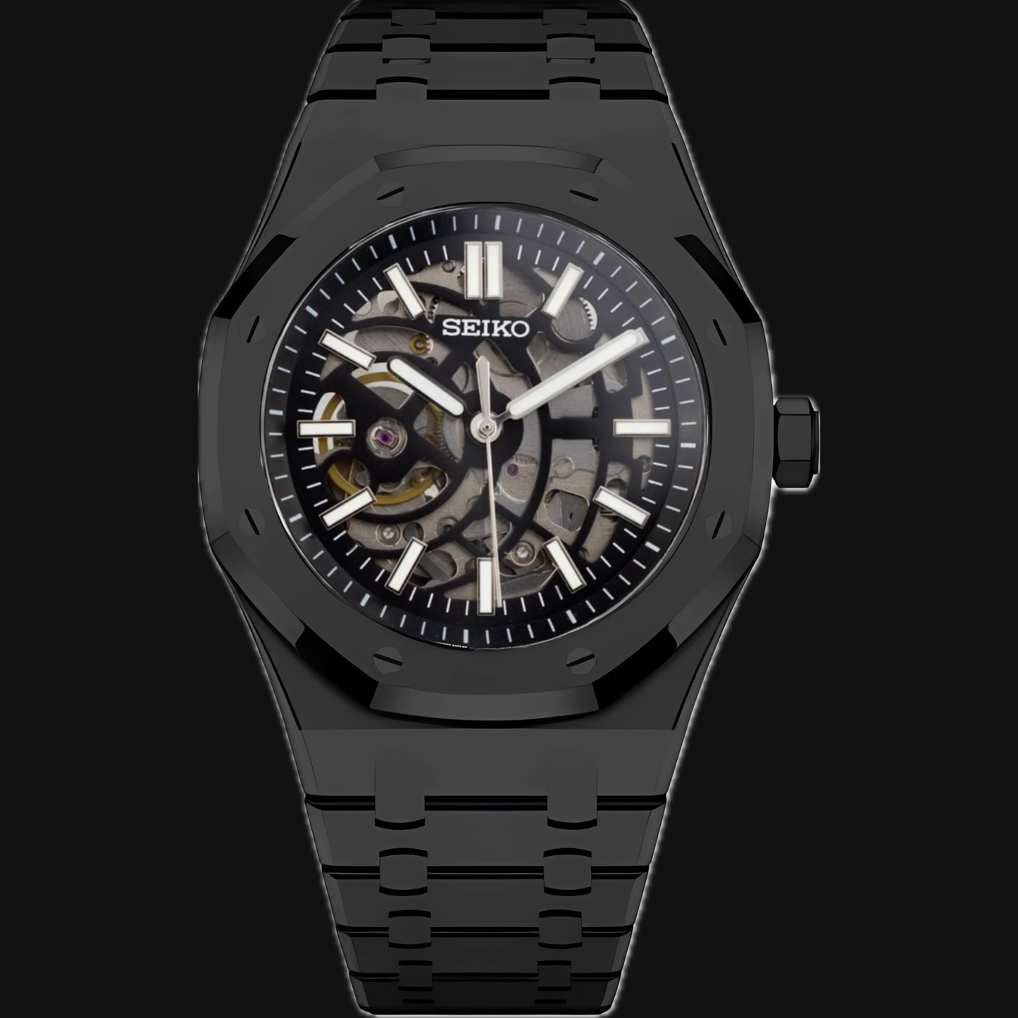 Seiko Mod Royal Oak "Black Skeleton"