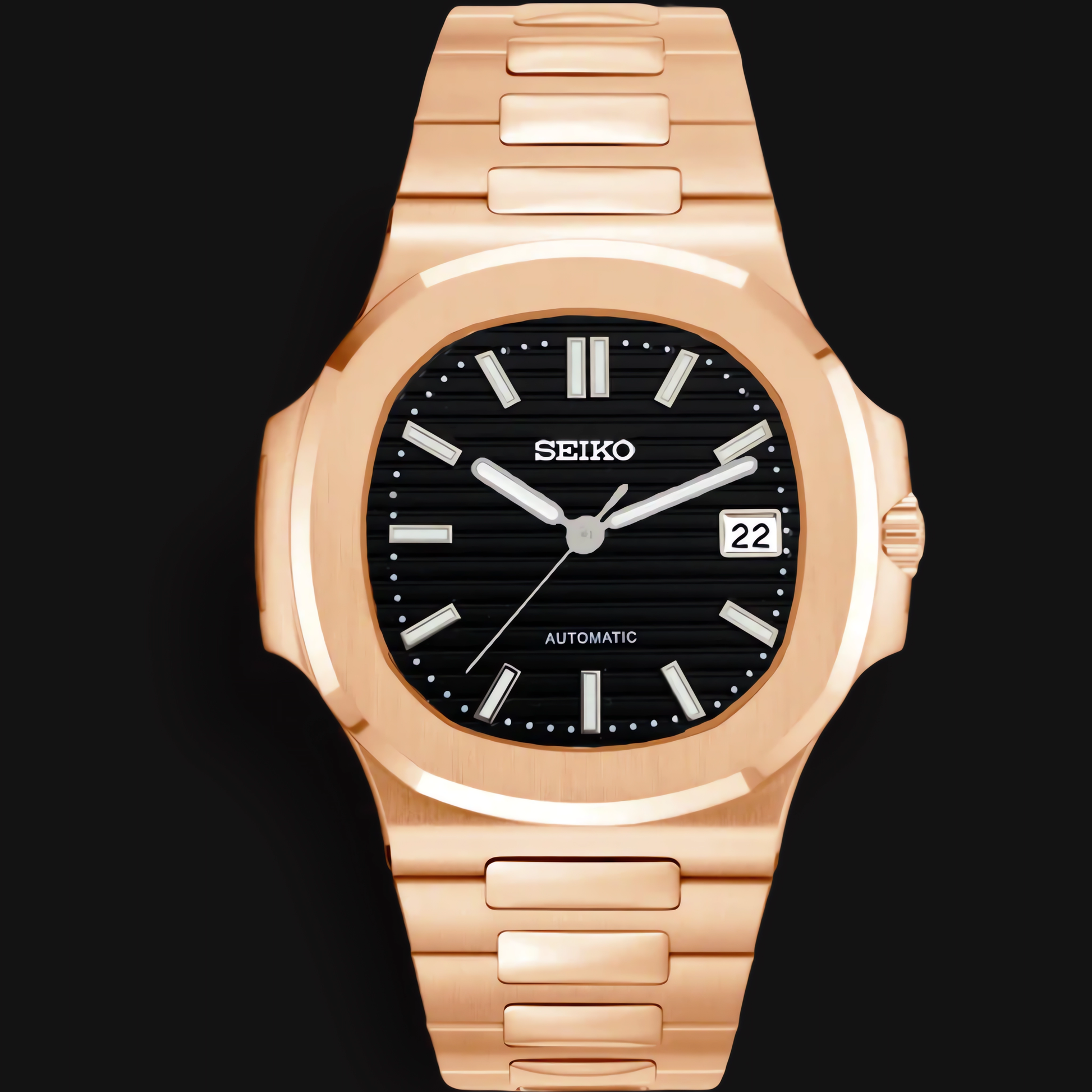 Seiko Mod Nautilus „Roségold & Schwarz“ – Oh My Mod Watches