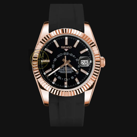 Seiko Mod Sky Dweller “Black & Rose Gold” Rubber Strap