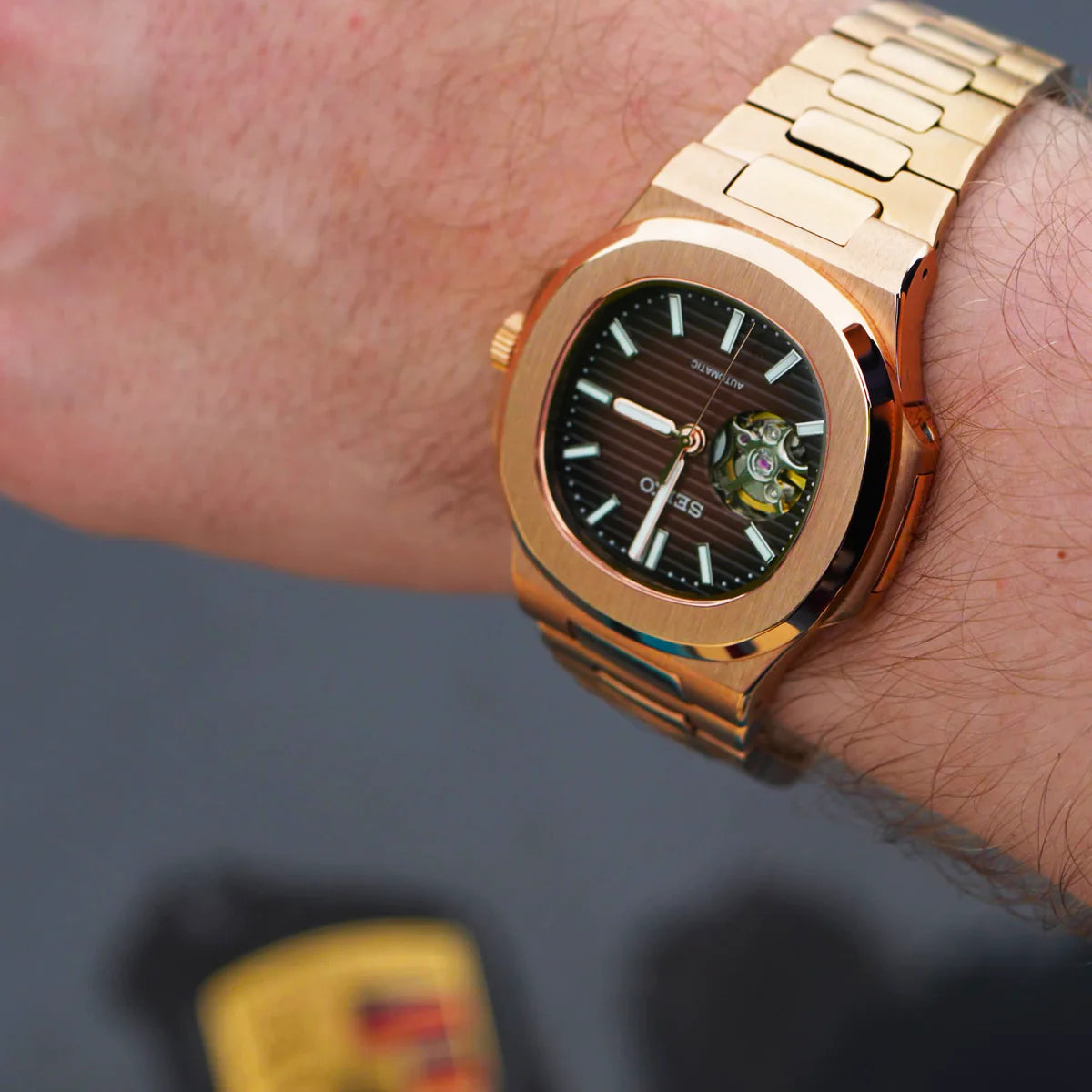 Seiko Mod Nautilus „Roségold &amp; Schokolade“ Openheart