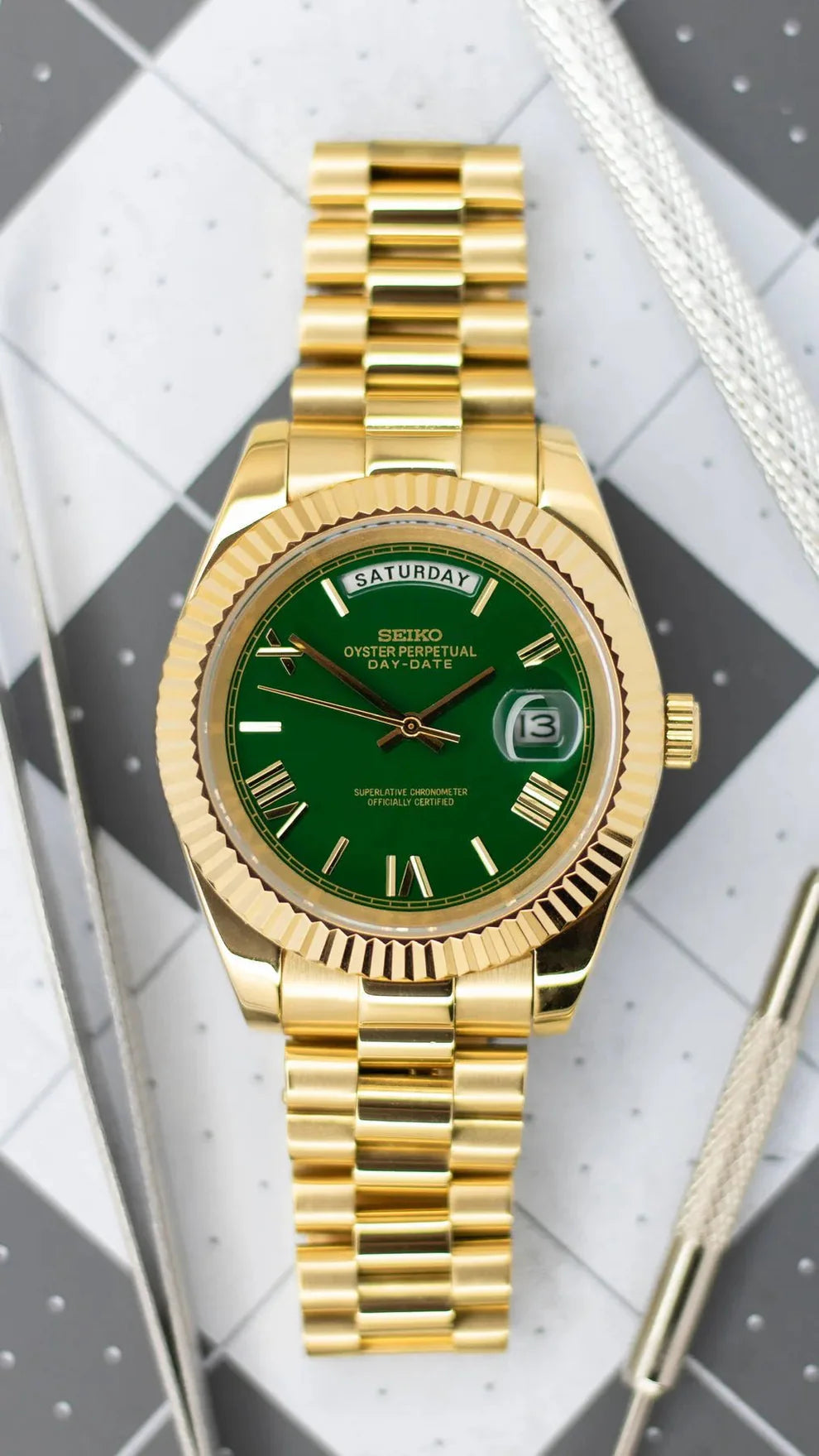 Seiko Mod Daydate Gold "Green"