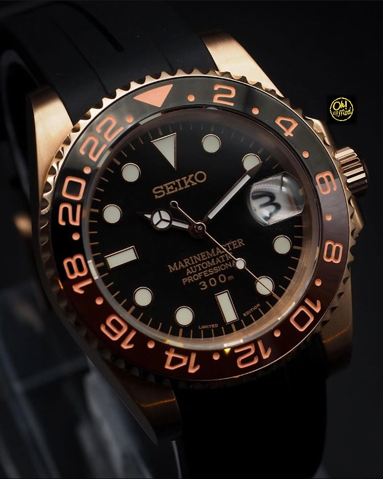 Seiko Mod Submariner "Root Beer Full Rose Gold"