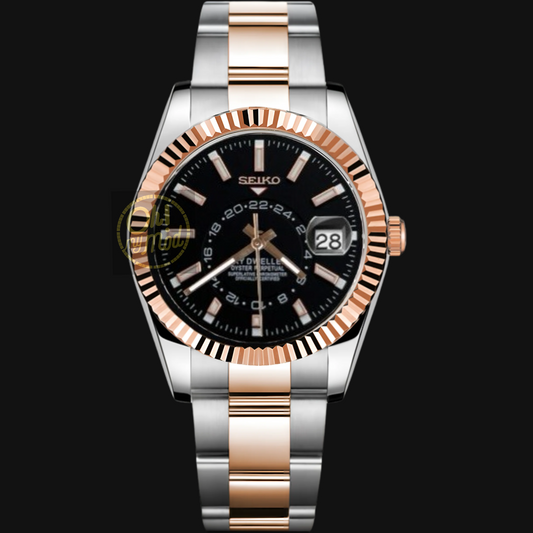 Seiko Mod Sky Dweller “Black” Two Tone Silver & Rose Gold