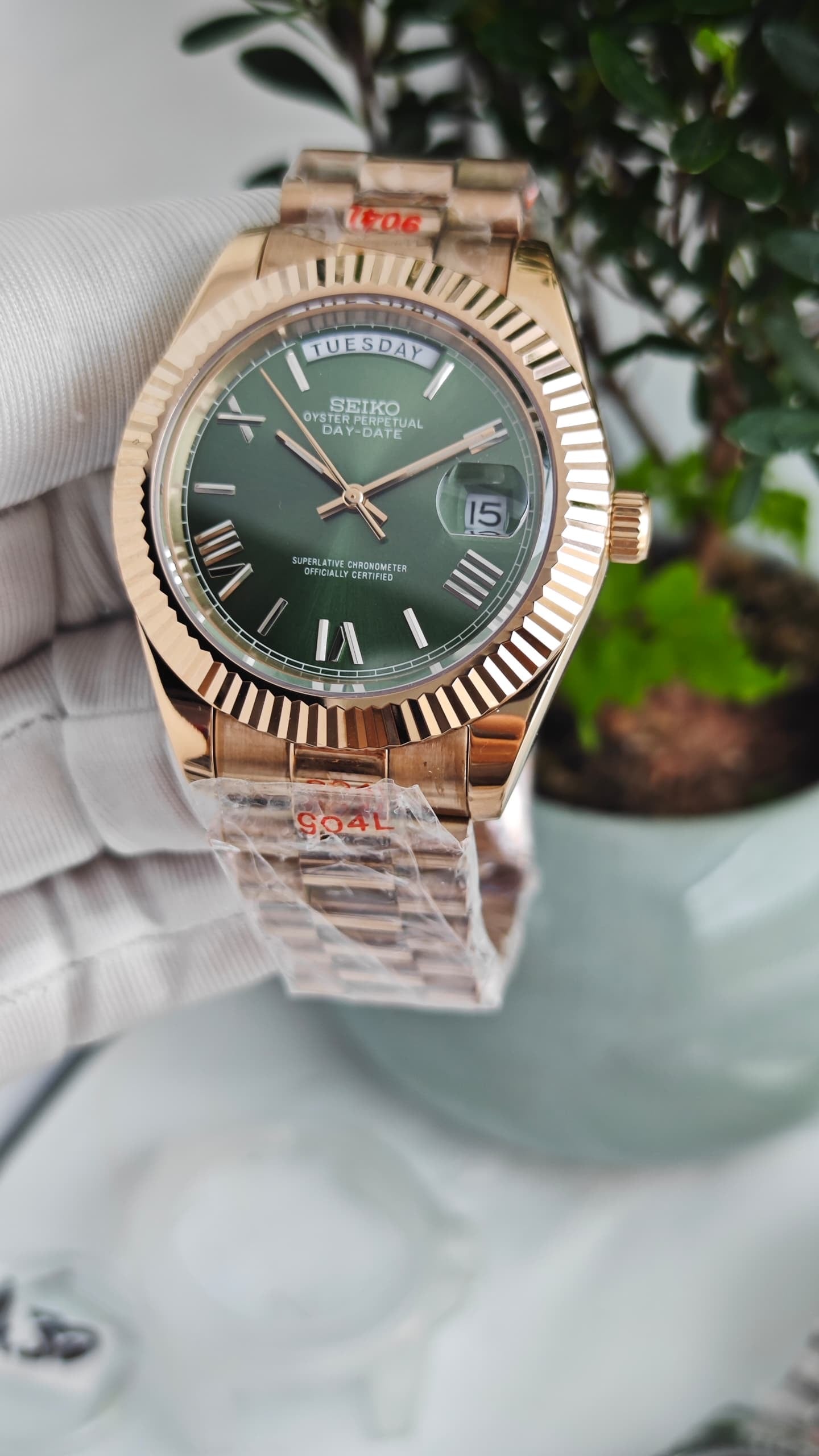 Seiko Mod Daydate "Green Olive" Rose Gold