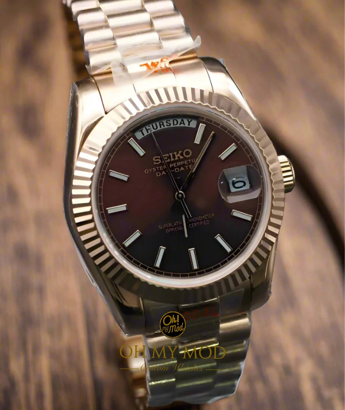 Seiko Mod Daydate "Chocolate" Rose Gold