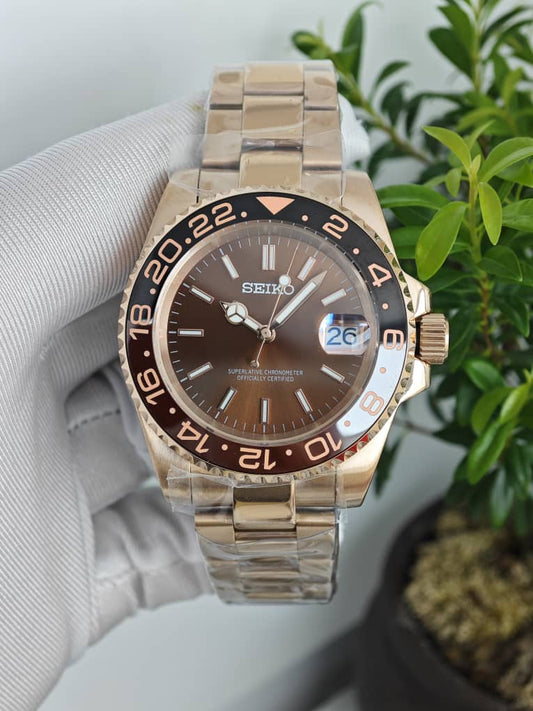 Seiko Mod Submariner "Root Beer Rose Gold & Chocolate"