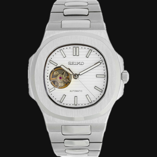Seiko Mod Nautilus "Corazón abierto blanco"