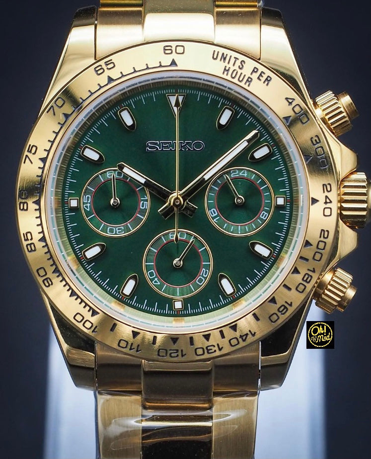 Seiko Mod Daytona John Mayer Gold Green