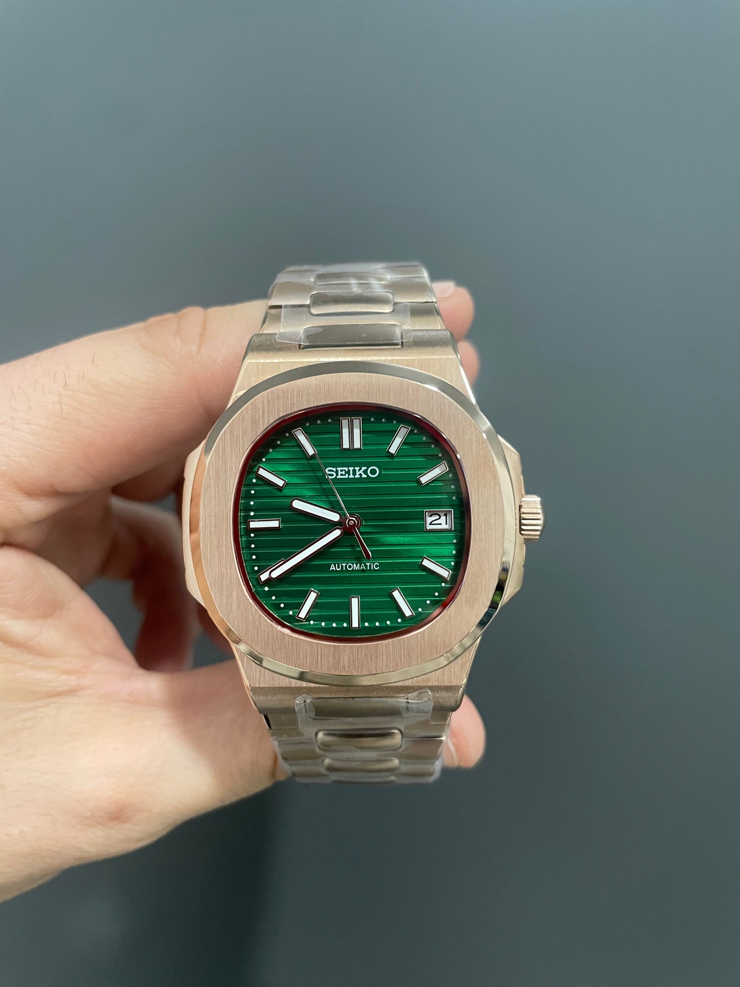 Seiko Mod Nautilus "Rose Gold & Green"