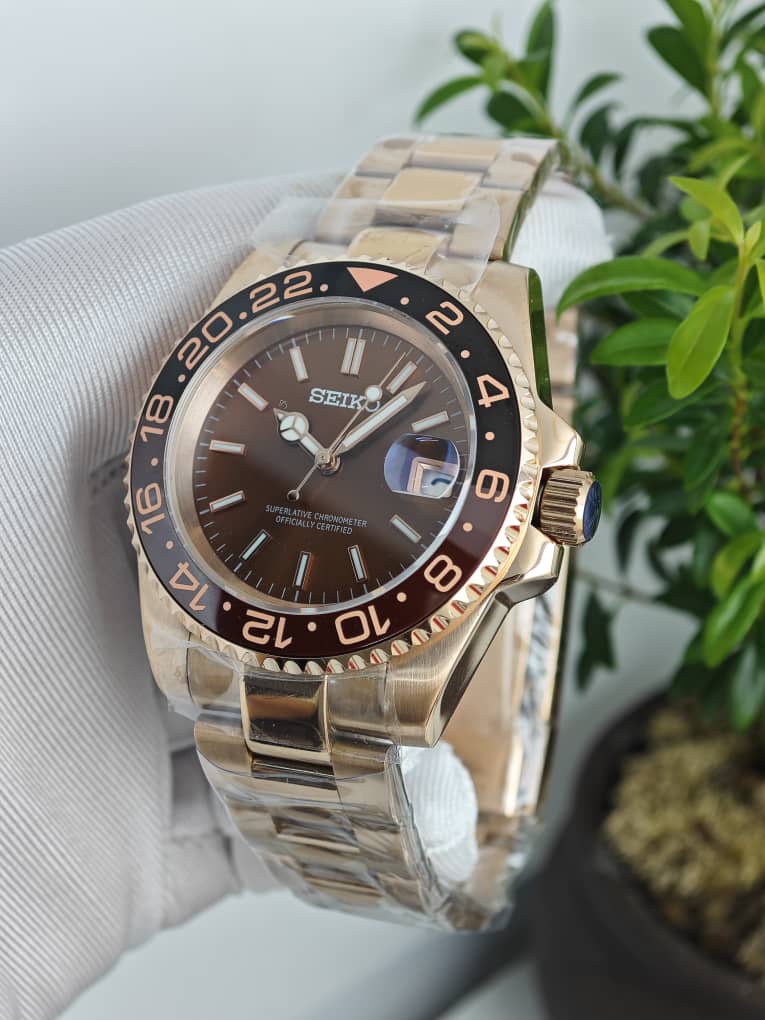 Seiko Mod Submariner "Root Beer Rose Gold & Chocolate"