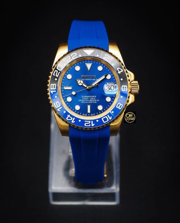 Seiko Mod Submariner "Gold Batman Blue Strap"