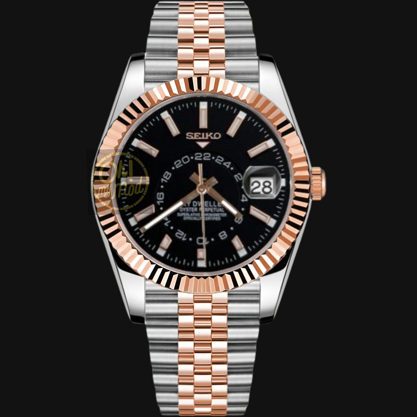 Seiko Mod Sky Dweller “Black” Two Tone Silver & Rose Gold