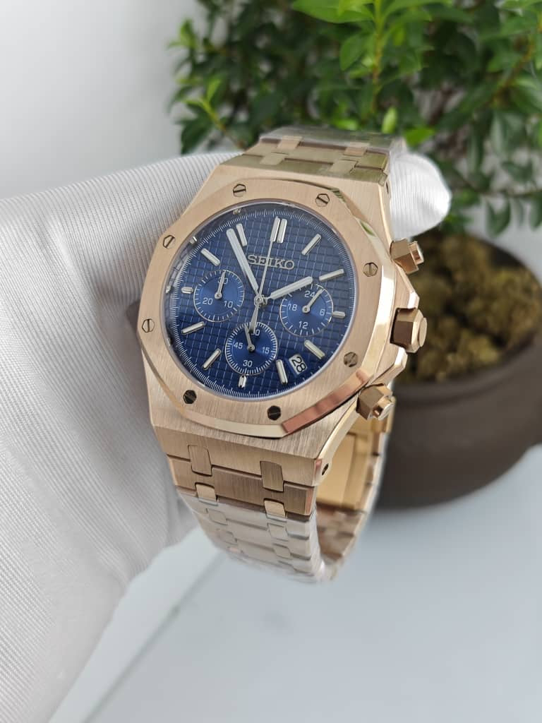 Seiko Mod Royal Oak "Rose Gold & Navy Chronograph"