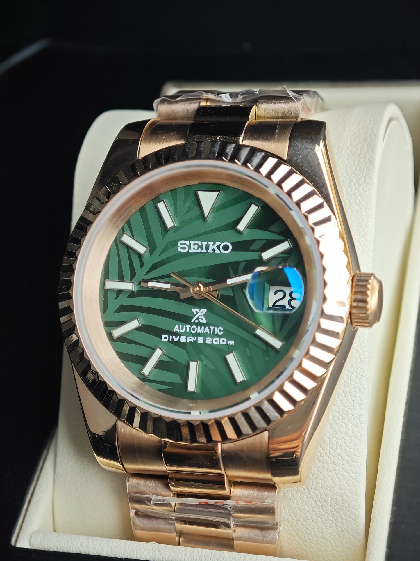 Seiko Mod Datejust "Green Palm” Rose Gold