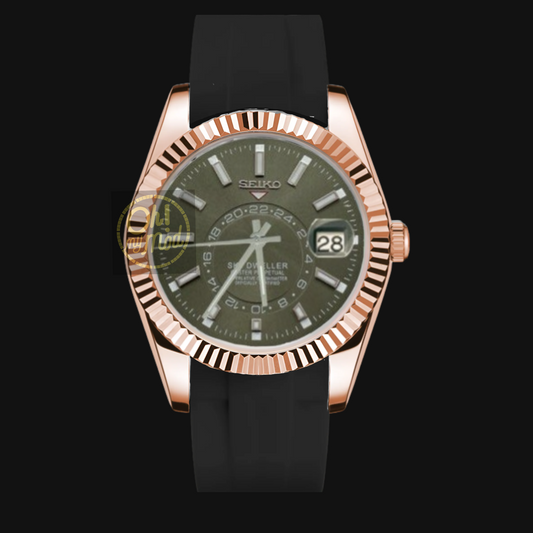 Seiko Mod Sky Dweller “Green & Rose Gold” Rubber Strap