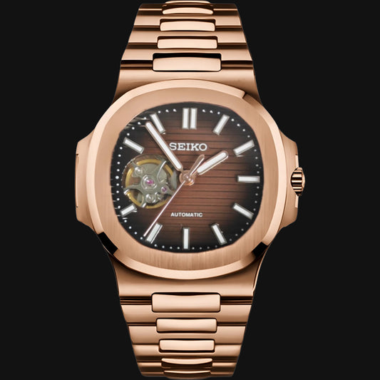 Seiko Mod Nautilus "Rose Gold & Chocolate” Openheart