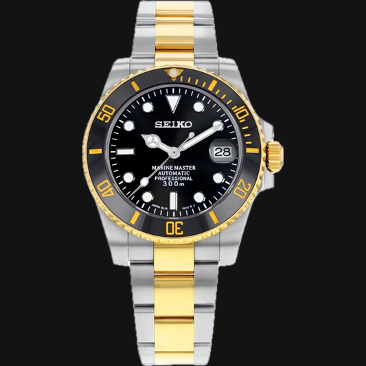 Seiko Mod Submariner "Black & God Two-Tone"