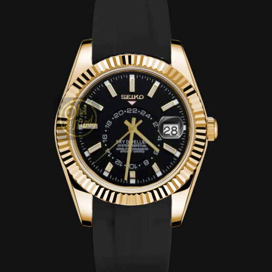 Seiko Mod Sky Dweller “Black & Gold” Rubber Strap