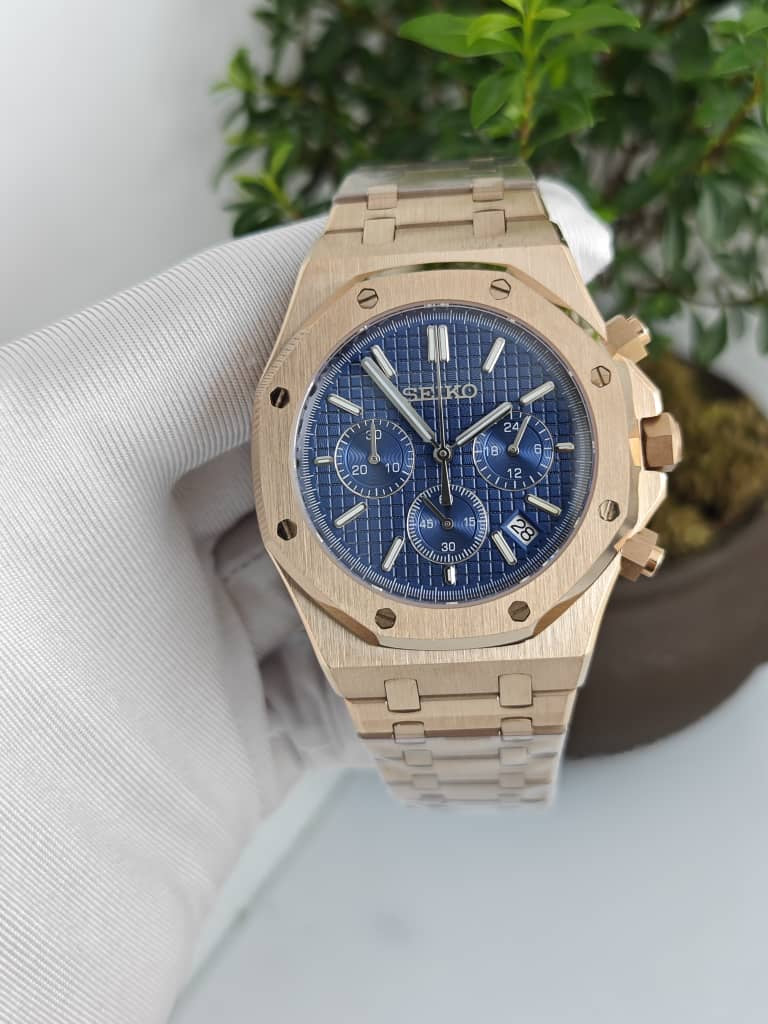 Seiko Mod Royal Oak "Rose Gold & Navy Chronograph"