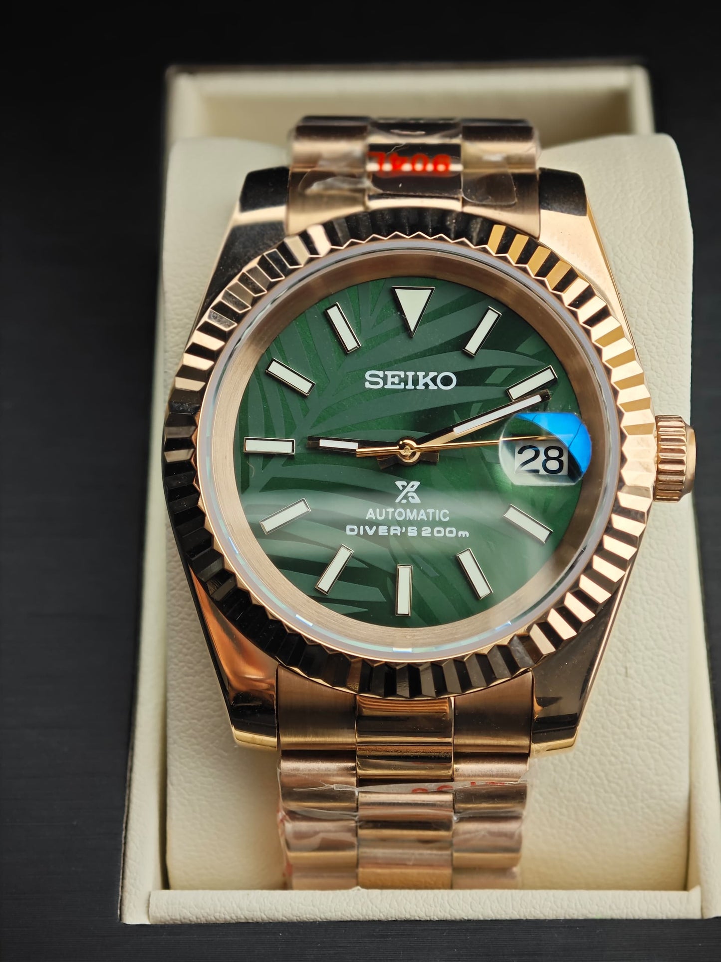 Seiko Mod Datejust "Green Palm” Rose Gold