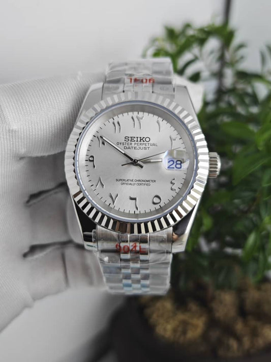 Seiko Mod Datejust "Silver Arabic"