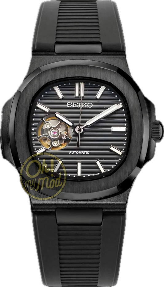 Nautiko | Triple Black Openheart Rubber Strap