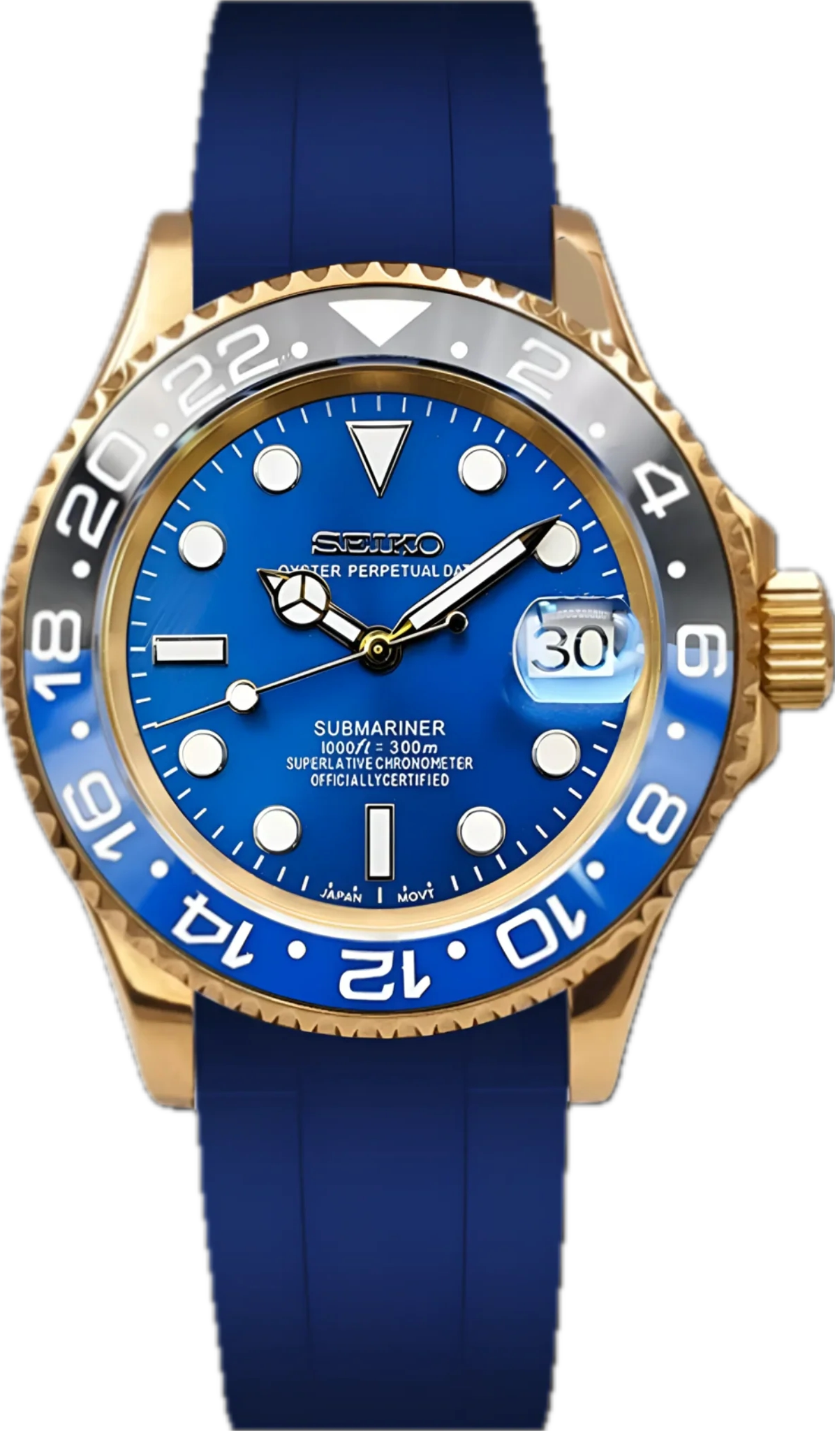 Seikomariner | Rose Gold Batman Blue Strap