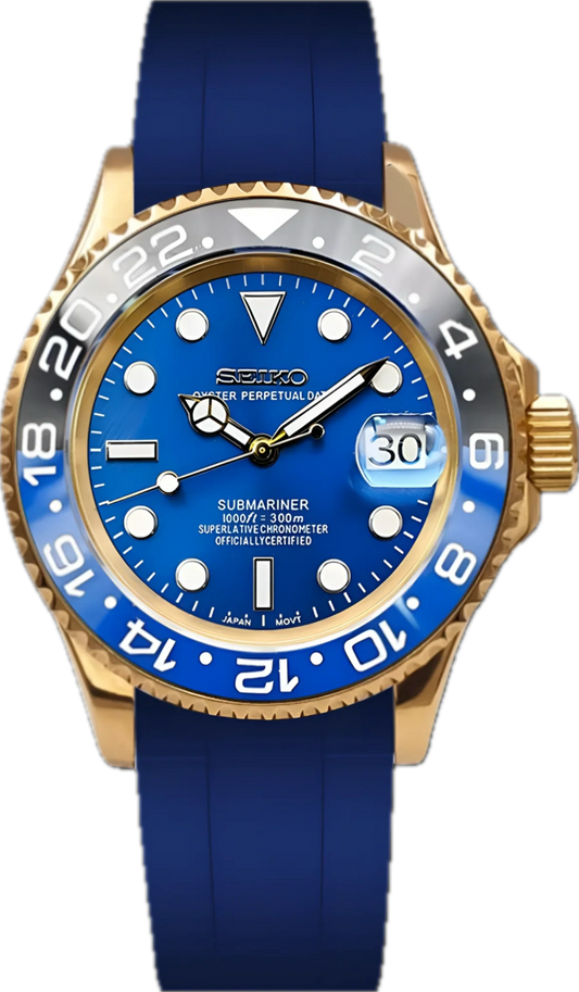 Seikomariner | Rose Gold Batman Blue Strap