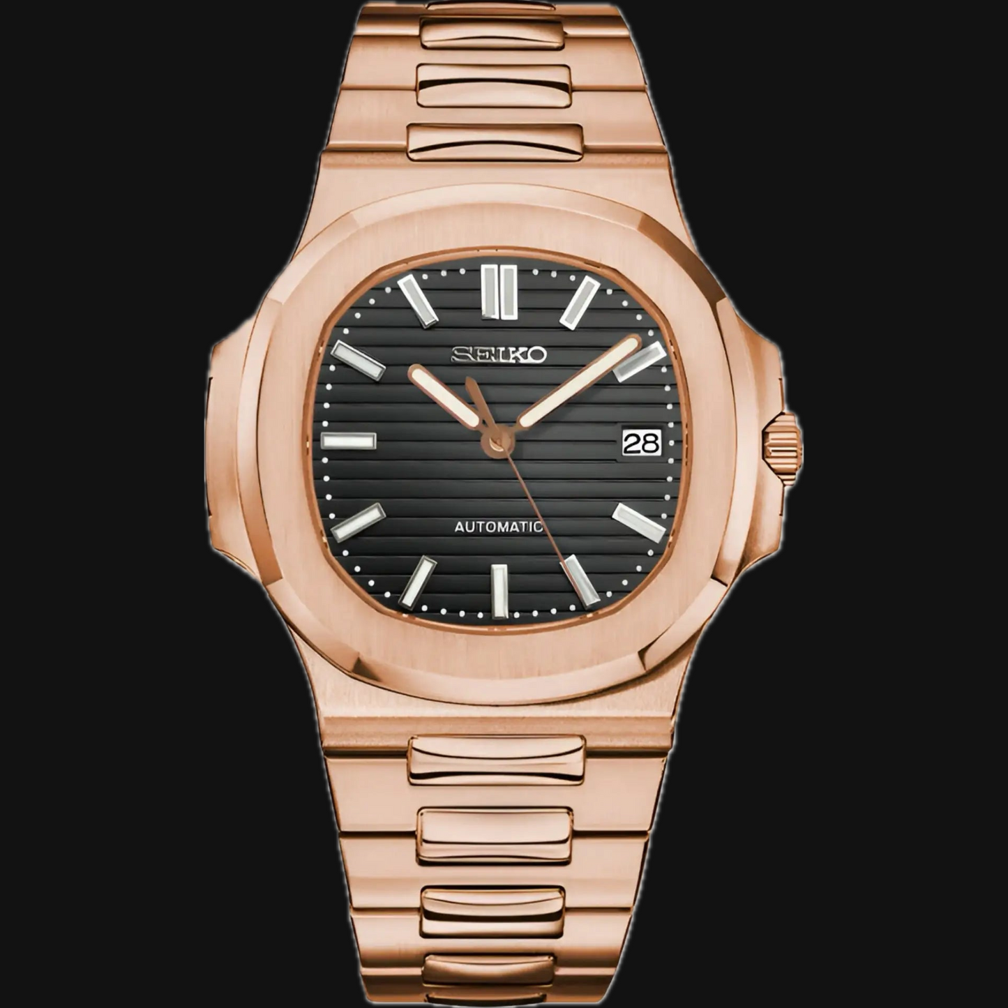 Seiko Mod Nautilus "Oro rosa y negro"