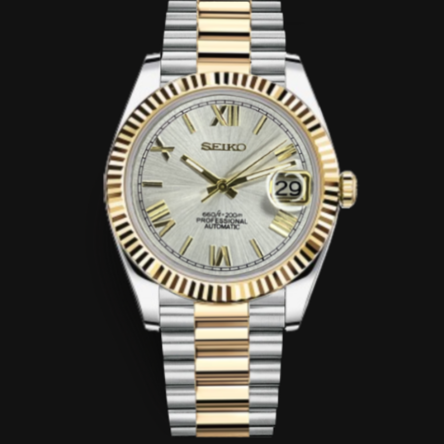 Seiko Mod Datejust "Silver Roman" Two-Tone