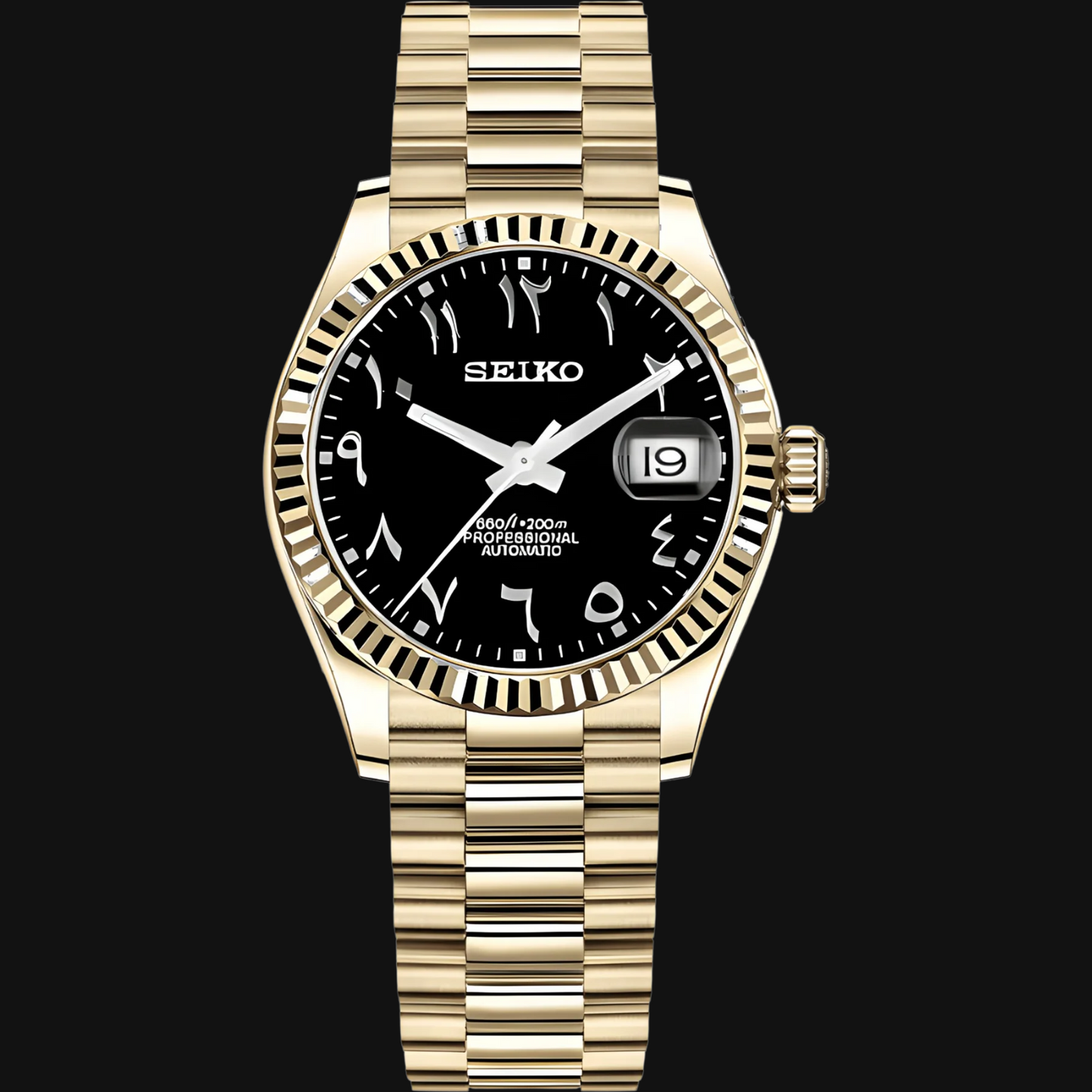 Seiko Mod Datejust Gold "Black Arabic"