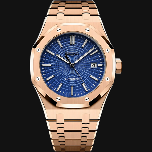 Seiko Mod Royal Oak "Rose Gold & Navy Circles Dial"