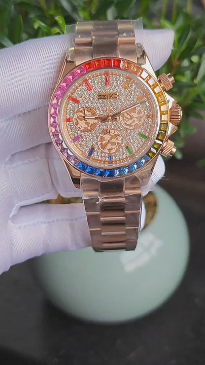 Seiko Mod Daytona „Rose Gold Rainbow Bussdown-Zifferblatt“